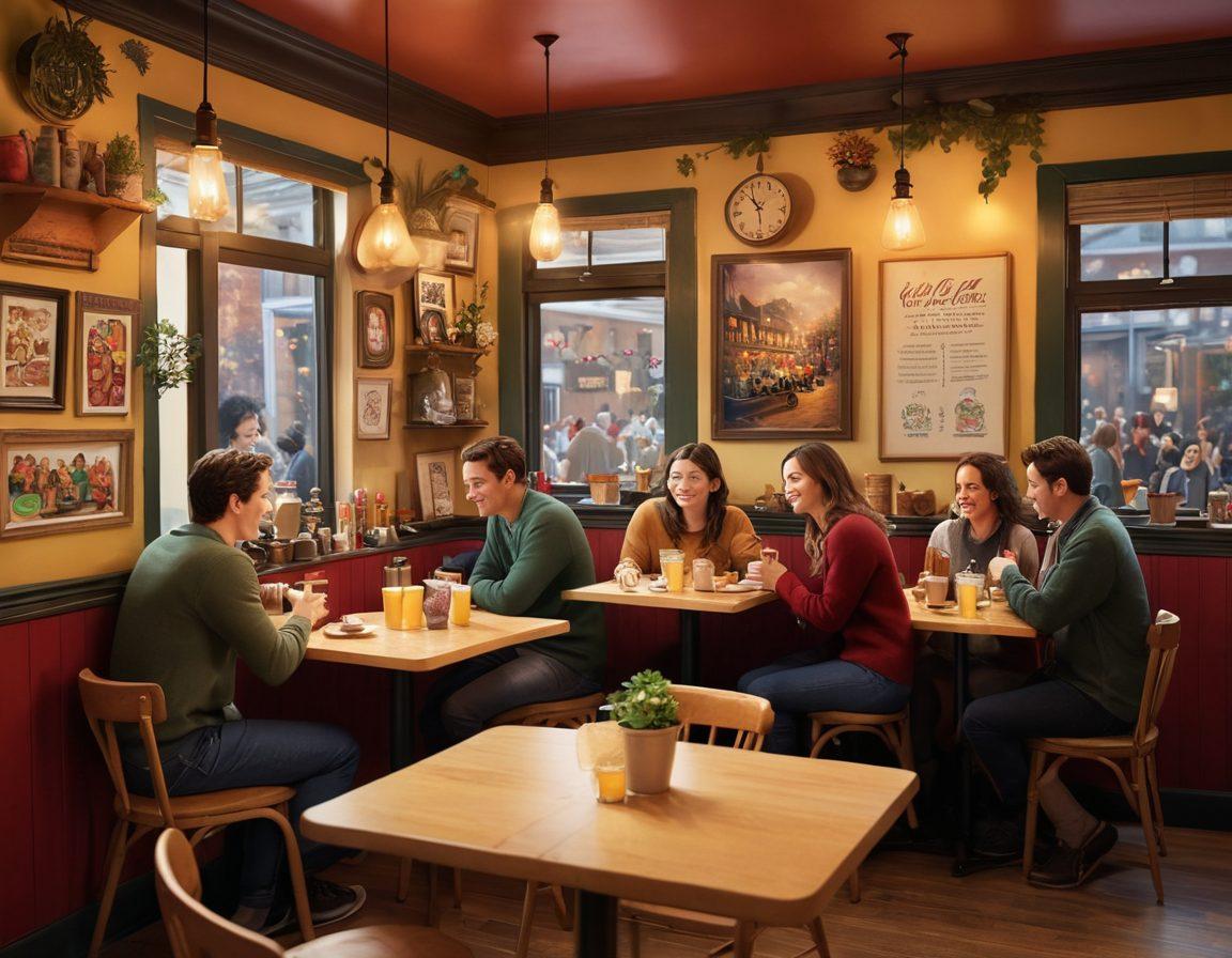 A warm and inviting scene of diverse fans gathering in a cozy café, surrounded by Simon-themed decor and memorabilia. Show joy and camaraderie among the supporters, with vibrant colors reflecting affection and a sense of community. Include elements like laughter, shared stories, and passion for Simon's work, capturing the essence of fandom. super-realistic. vibrant colors. warm atmosphere.